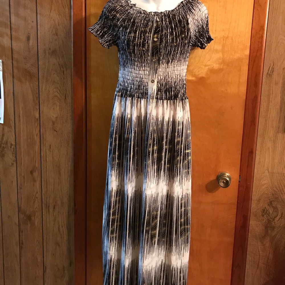 Black White Gold Metallic Maxi Dress Size Small